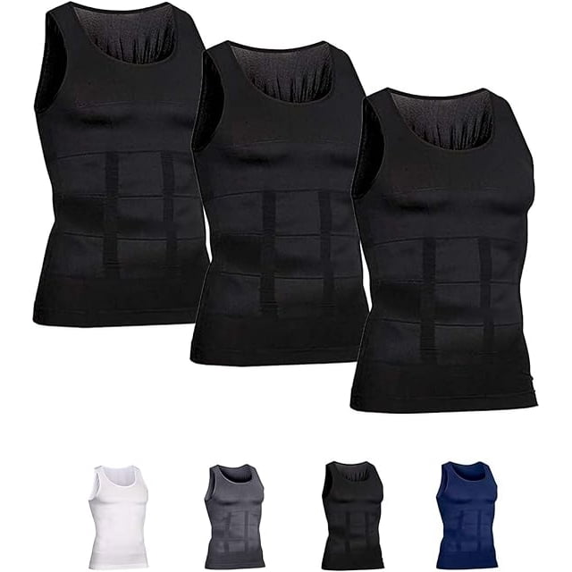 Mens Slimming Body Shaper Vest Compression Tank Tops Shirts Workout Abs Abdomen Undershirts 3pcs