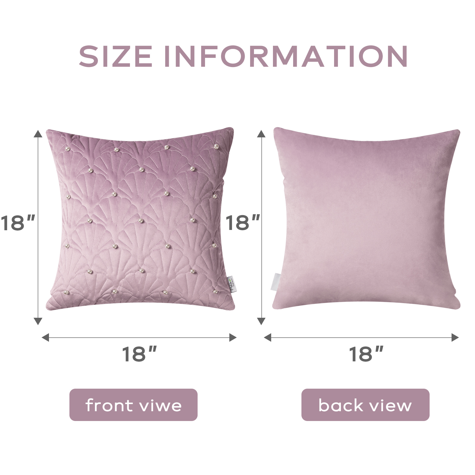 Phantoscope Velvet Decorative Throw Pillows with Inserts, Pearl Shell Quilted Design, 18 x 18 in, Purple, 2 Pack