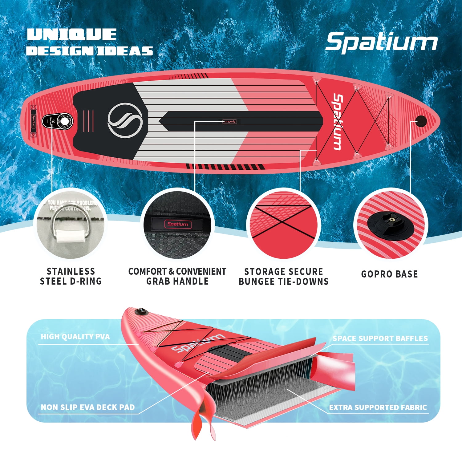 Spatium Sup Paddle Board 10'6''×31''×6'' Inflatable Stand Up Paddle Board with Premium Sup Accessories Including Backpack,Fins, Leash, Paddle, Pump Inflatable Paddle Board for Adults Pink