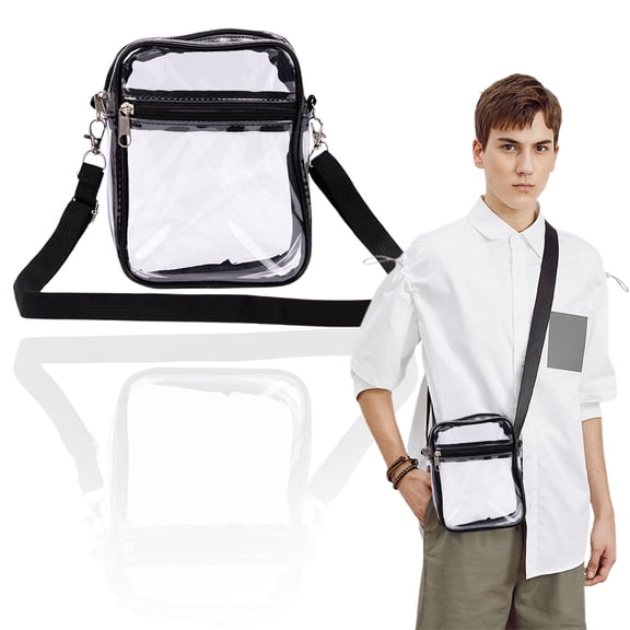 Clear Bag for Stadium Events, Clear Purses for Women Men, Transparent Crossbody Bag, See Through Sling Backpack, Belt Bag for Concerts Sports Festivals, Black