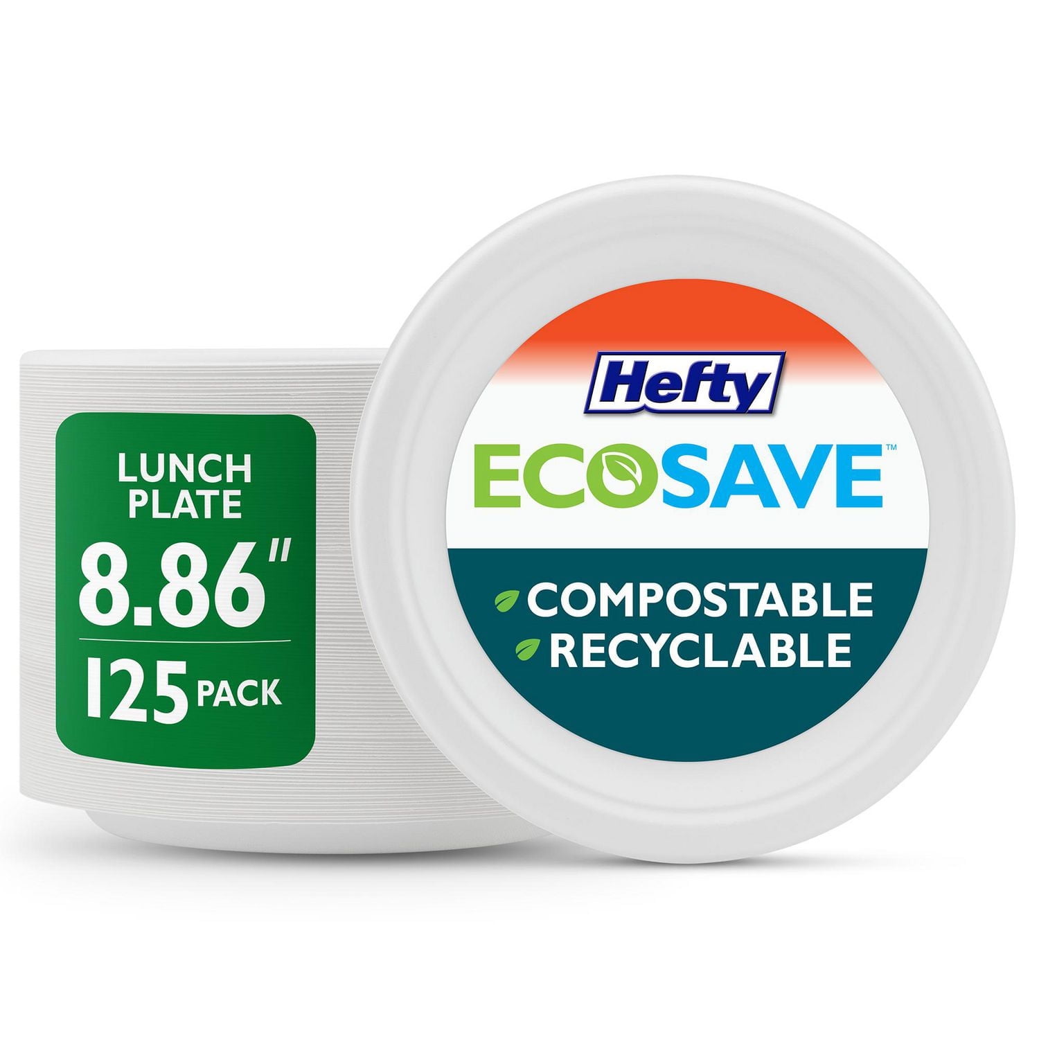 Hefty EcoSave® Luncheon Paper Plates Compostable Disposable Plates, 8.86", 125-pack