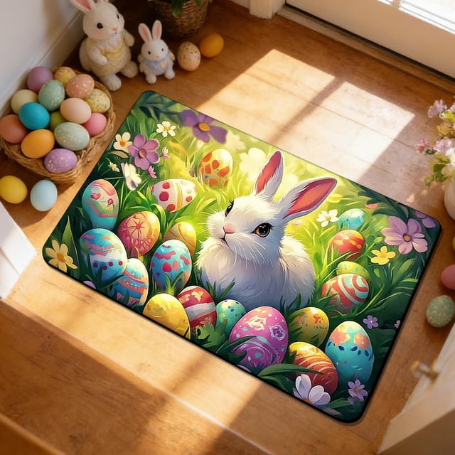 EGNMCR Bathroom Rugs, Area Rug, Easter Day Carpet Entrance Door Mat Household Absorbent Nonslip Foot Mat Dirt Proof Mat Bathroom Nonslip Mat Size 15.7x23.6 In Polyester Room floor mats