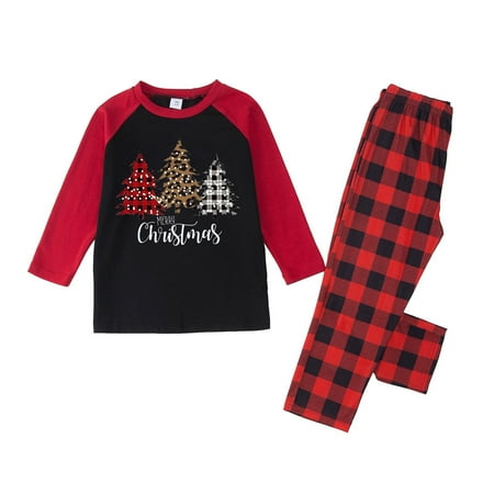 

Nomeniren Girls Family Christmas Pajamas Check Patchwork Christmas Tree Printed Loungewear Pajamas Set Parent