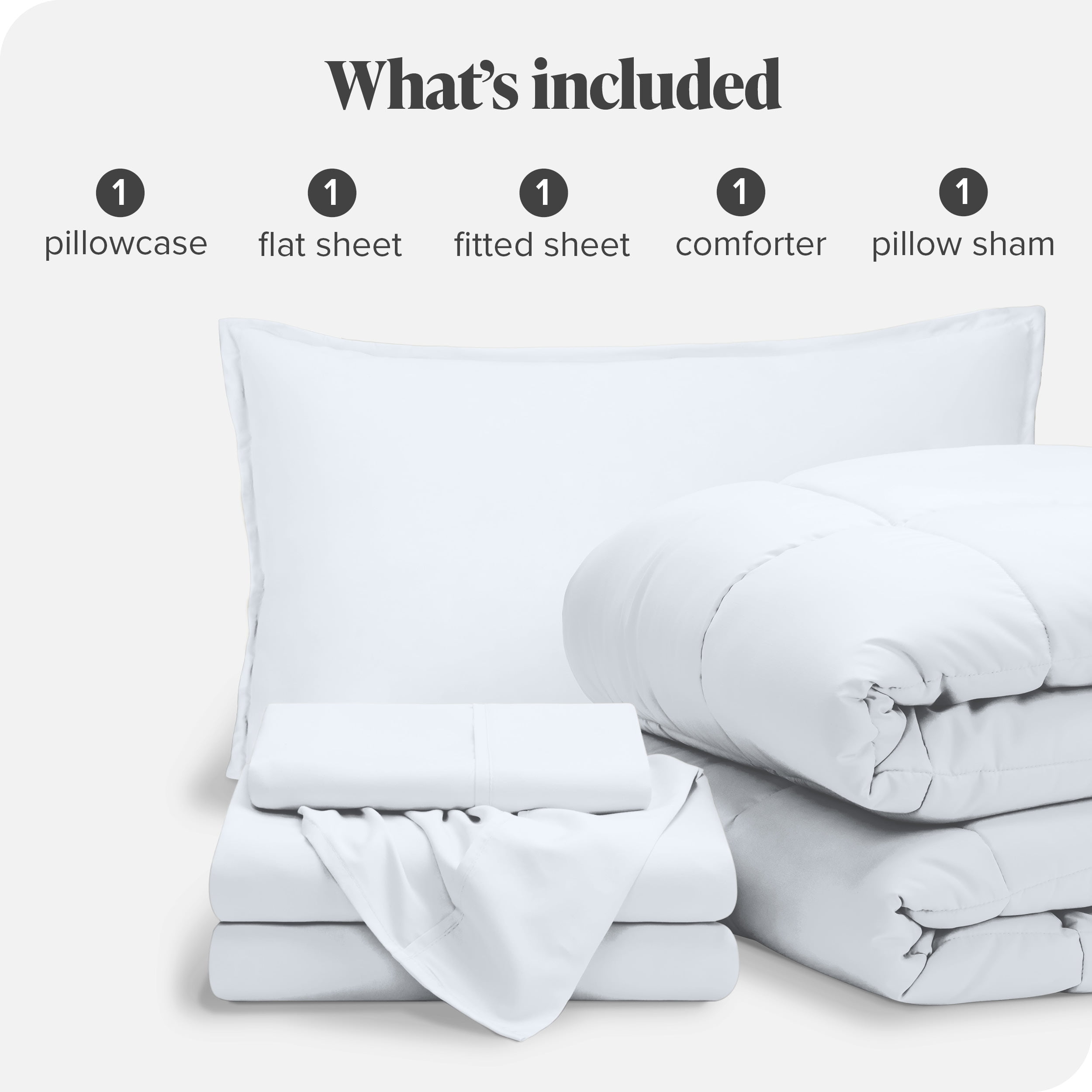 Bare Home 5-Piece Bed-in-a-Bag - Twin XL, White with White Sheet 