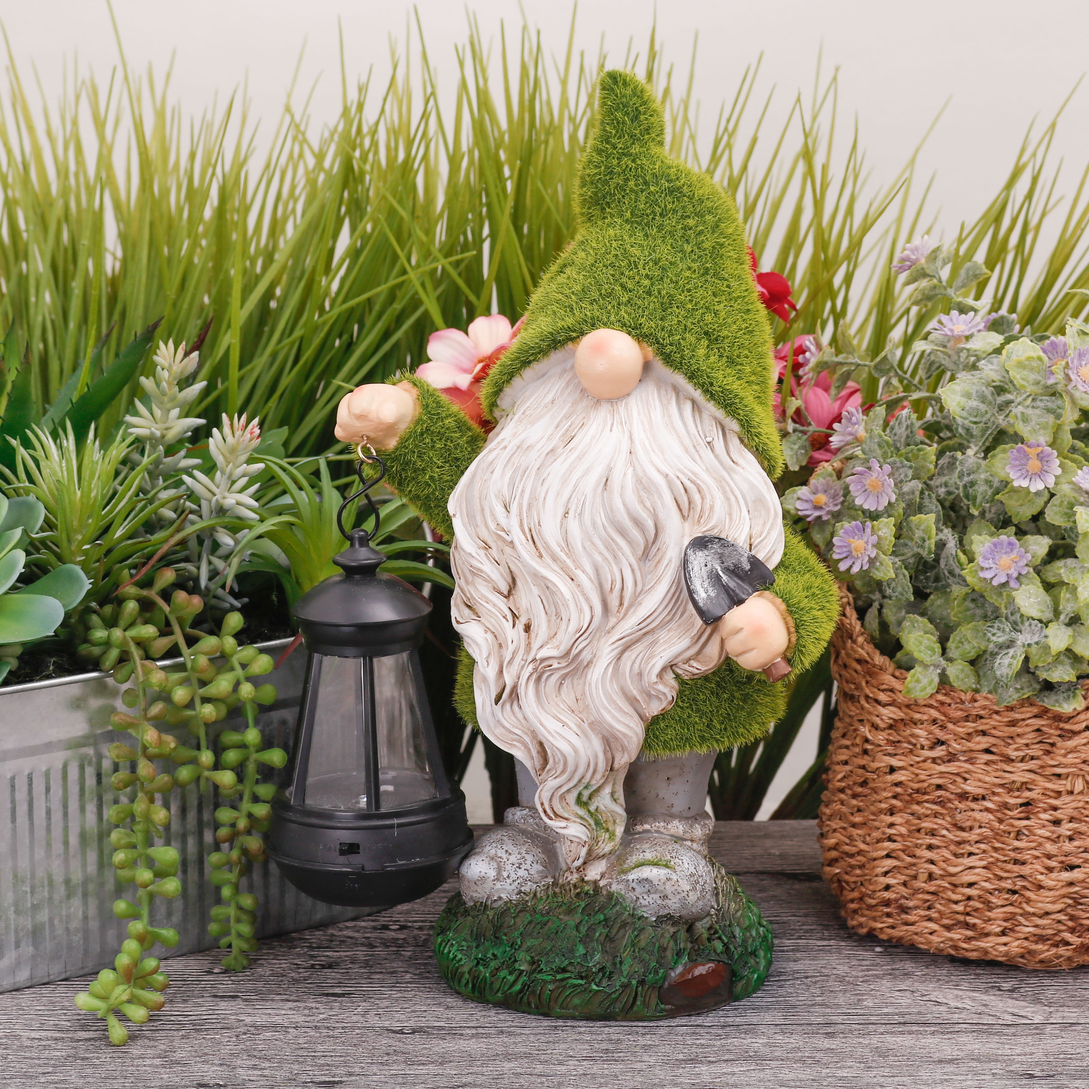 Teresa's Collections 11.81 inches Gnome Garden Statue, Solar Garden Gnome Statue Outdoor Decoration for Porch Patio Lawn Garden Yard Decor, Gifts for Mom