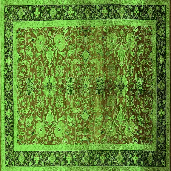 Ahgly Company Indoor Square Oriental Green Industrial Area Rugs, 8' Square