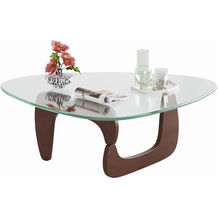CHTER Coffee Table, Small Glass Coffee Table with Solid Wood Legs, 36" Mid Century Triangle Living Room Tables, Modern Center Table for Living Room, Reception, Office, Espresso