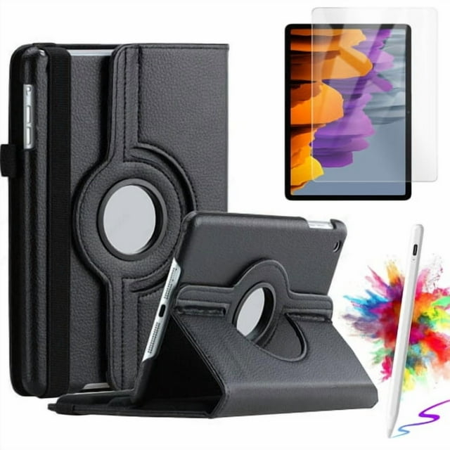 Rotating Case With Screen protector & Stylus Pen for Samsung Galaxy Tab S10 Lite/ S10 FE/ S9 FE 5G 10.9 Inch/Tab S9 11 Inch Case Tempered Glass Multi-Angle Protective Cover - Black
