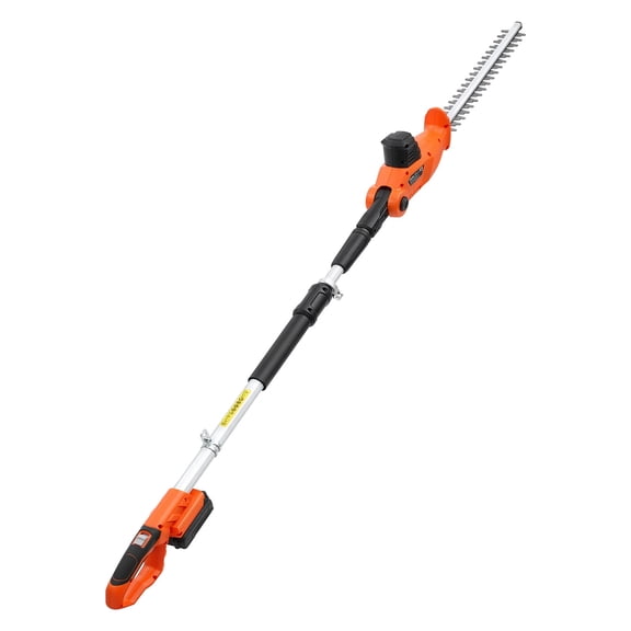 VEVOR Cordless Pole Hedge Trimmer, 20V Electric Bush Trimmer Kit with 18in Double-Edged Steel Blade, 74-94in Telescoping Design for High Branches (2.0Ah Battery and Fast Charger Included)