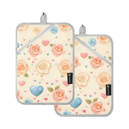 

Oven Mitts 2 Pcs Pot Holders Sets Heat Resistant Hot Pads for Kitchen Cooking Baking 7 x9.8 Roses and Heart