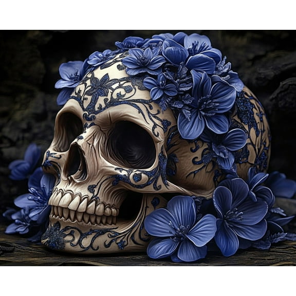 Paint by Numbers for Adults Kids Beginner Blue Flower Skull DIY Acrylic Painting by Numbers Kits with Brushes Acrylic Pigment Home Decoration Gifts 16 x 20 inch