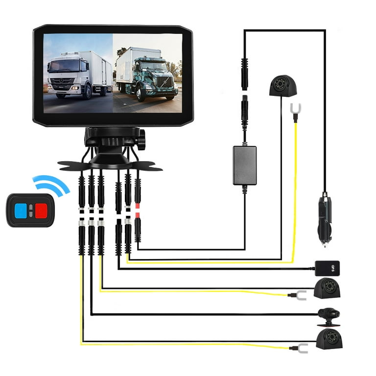  VSYSTO 3CH Truck Dash Cam, 3 LCD Screen 1080P Front & 720P  Sides Backup Camera DVR for Semi Trailer Van Tractor Car RV, Waterproof  Infrared Night Vision Lens G-Sensor Loop Recording 