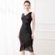 thumbnail image 1 of Vestido de mujer de moda de cintura alta con borlas y lentejuelas que adelgaza el vestido sexy con cuello en V para fiesta de cumpleaños, 1 of 5