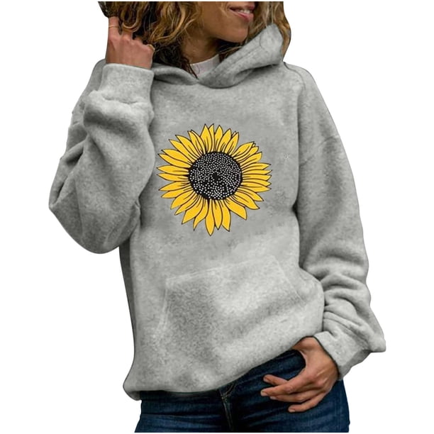 Sudaderas con capucha informales para mujer, sudadera con estampado de girasol, suéter con capucha Pompotops gfhjh5960