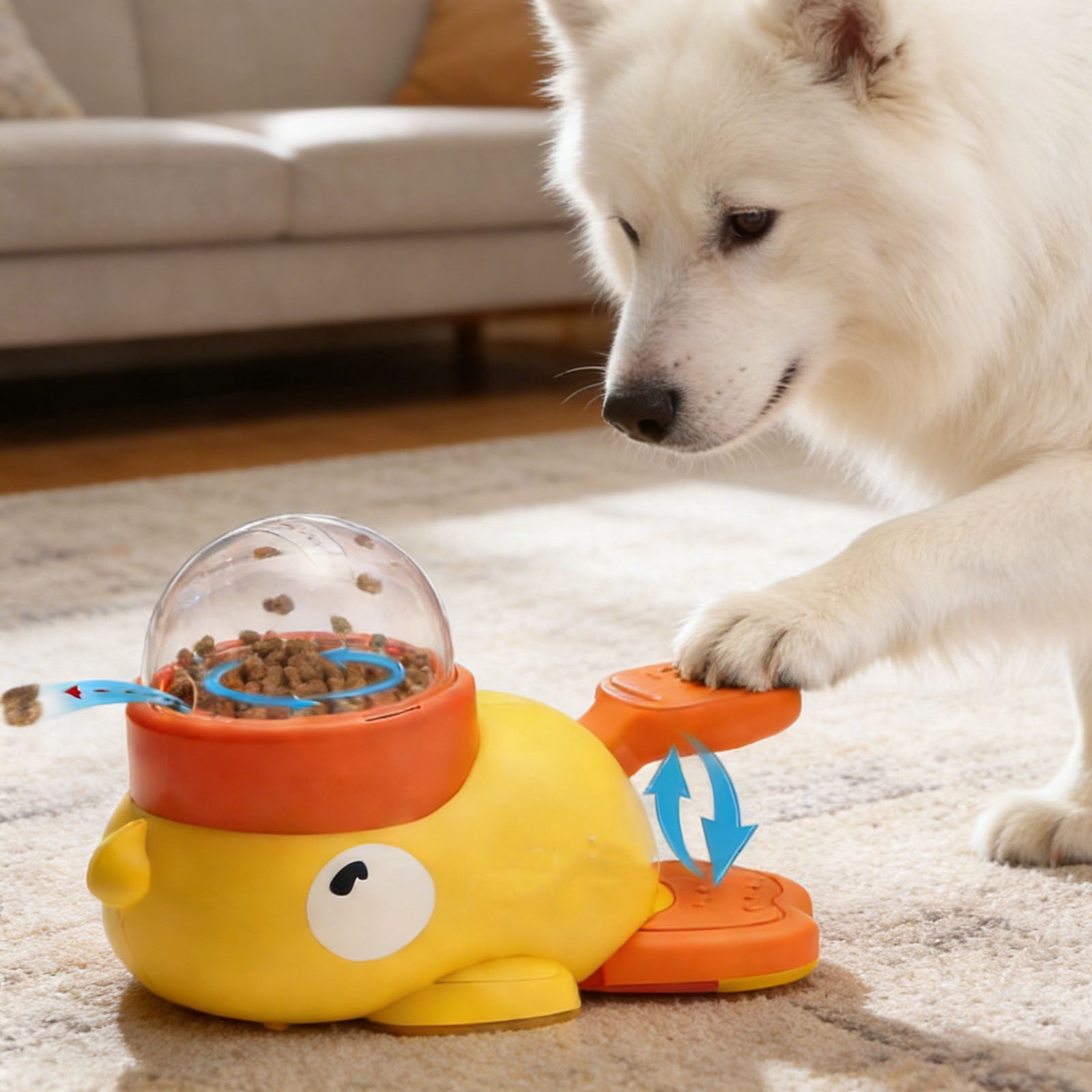 Weloille Interactive Pet Feeder Ducky, 2-in-1 Treat Dispenser Puzzle Toy for Cats and Dogs with 3 Adjustable Lids, Slow Feeder Bowl to Prevent Bloating, Rinse-Clean Design, Pet Enrichment Toy
