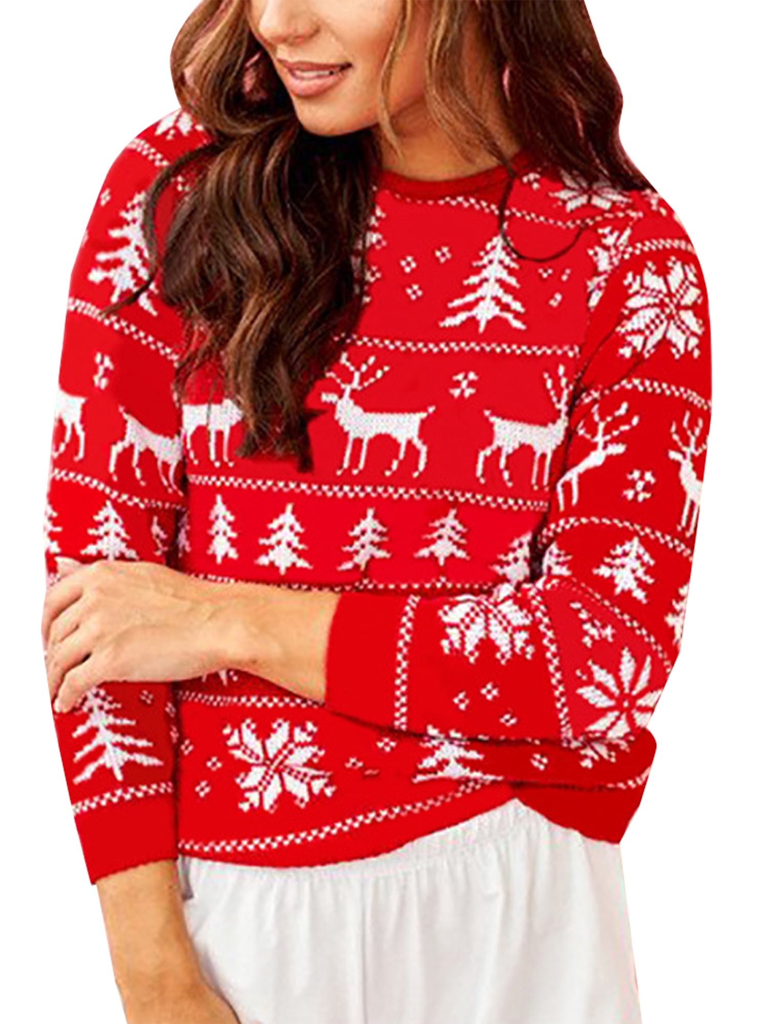 Wodstyle Women Christmas Warm Long Sleeve Tops Winter Print Winter Jumper Pullover Blouse, Women's, Size: Medium, Red