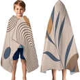 thumbnail image 3 of Brown Boho Geometric and Plant Pattern Hooded Bath Towel，60"x35" for Ages 3 To 12 Kids, Quick Dry Lightweight Soft Microfiber Hood Beach Towel Cover Up for Kids, 3 of 7