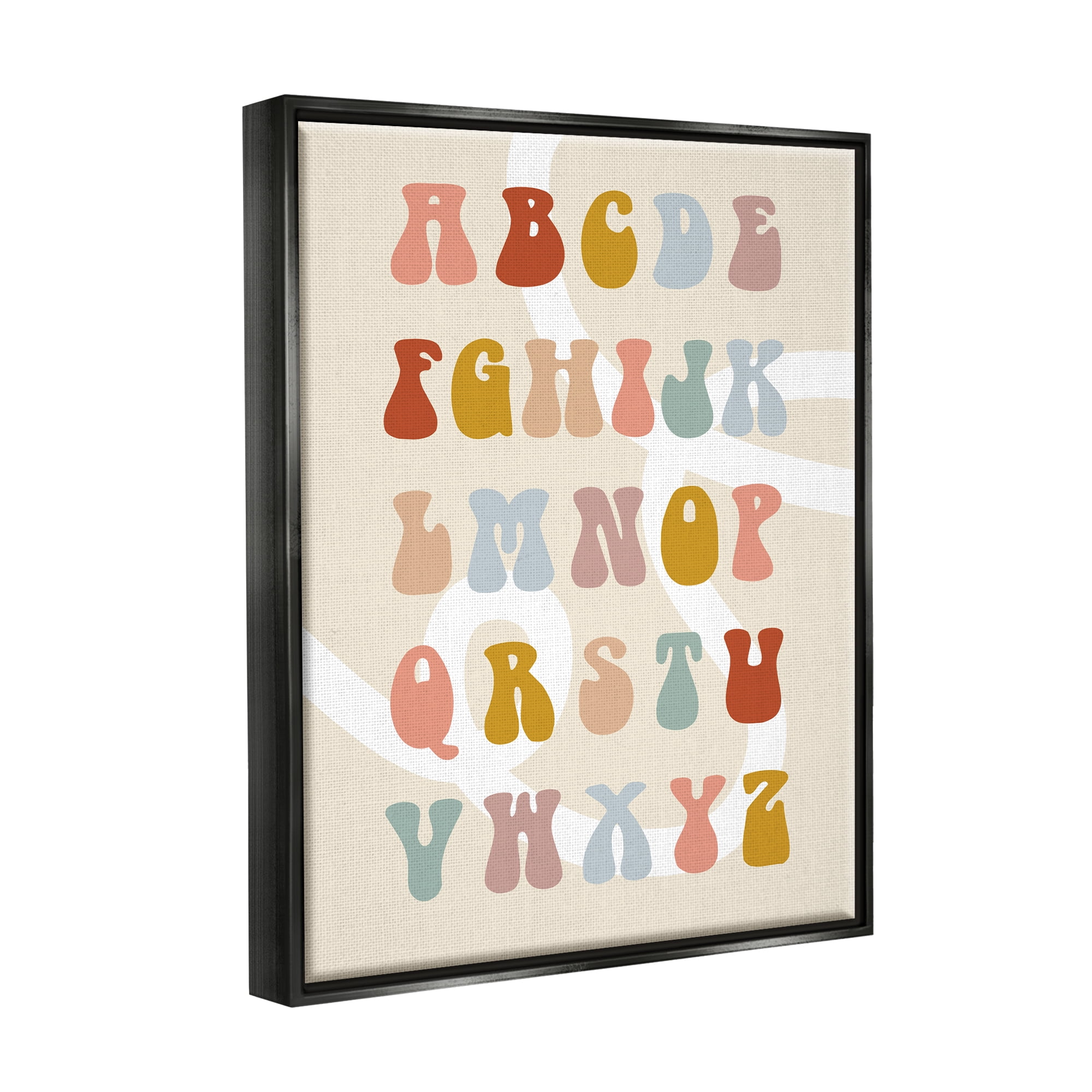 Stupell Industries Alphabet with White Spiral Typography Painting Black Floater Framed Canvas Art Print Wall Art, 17 x 21