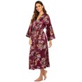 thumbnail image 2 of Long Sleeve Plus Size Women's Long Classic Satin Bathrobe Robe With Two Pocket Casual Long Sleeve V Neck Floral Soft Bathrobe Sleepwear Full Length Pajama, 2 of 8