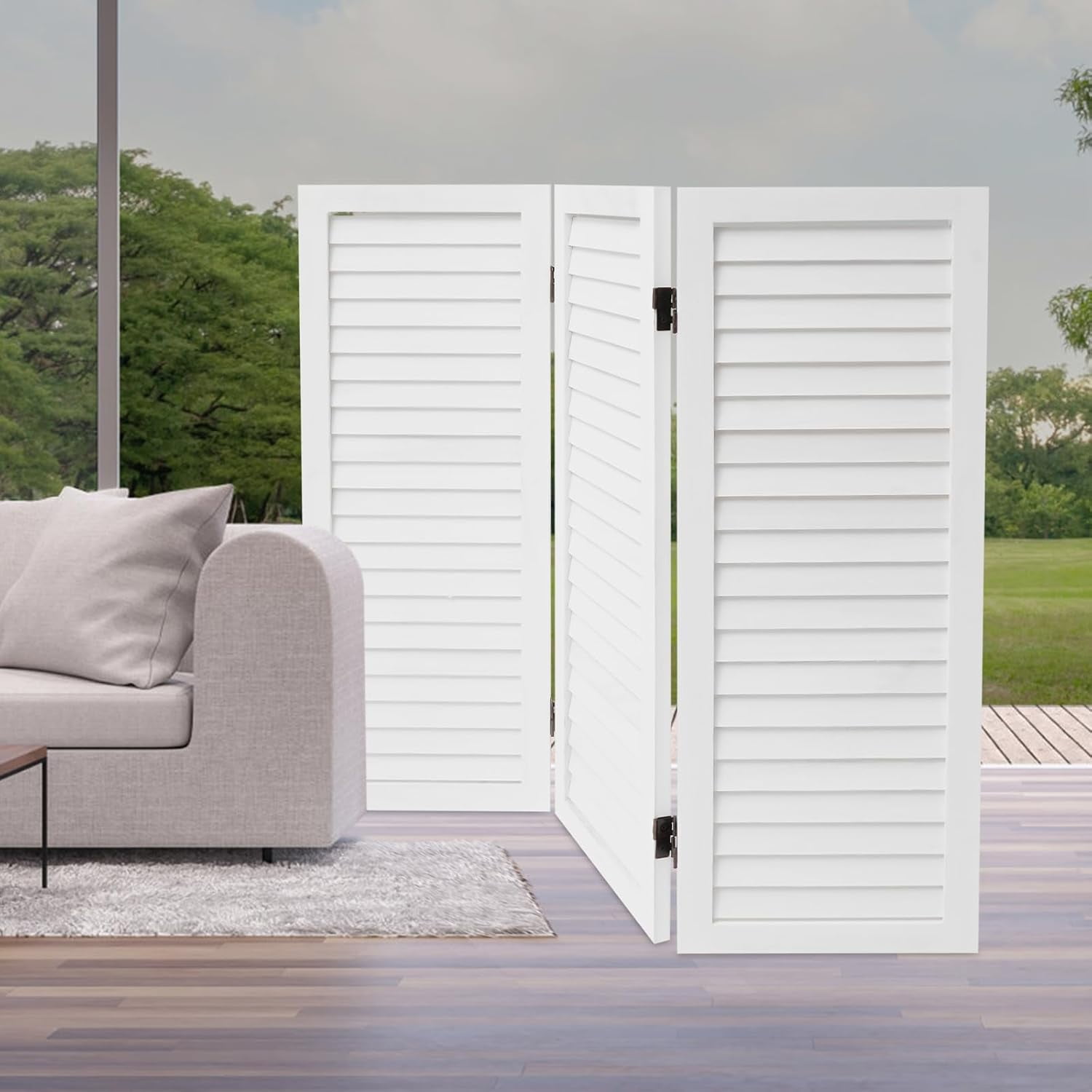 3 Panel Room Divider Screen, Freestanding Folding Wood Room Partition, 2.6ft Tall Shutters Privacy Partition, Foldable Divider for Room Separation for Home, Bedroom, Office, Living Room (White)