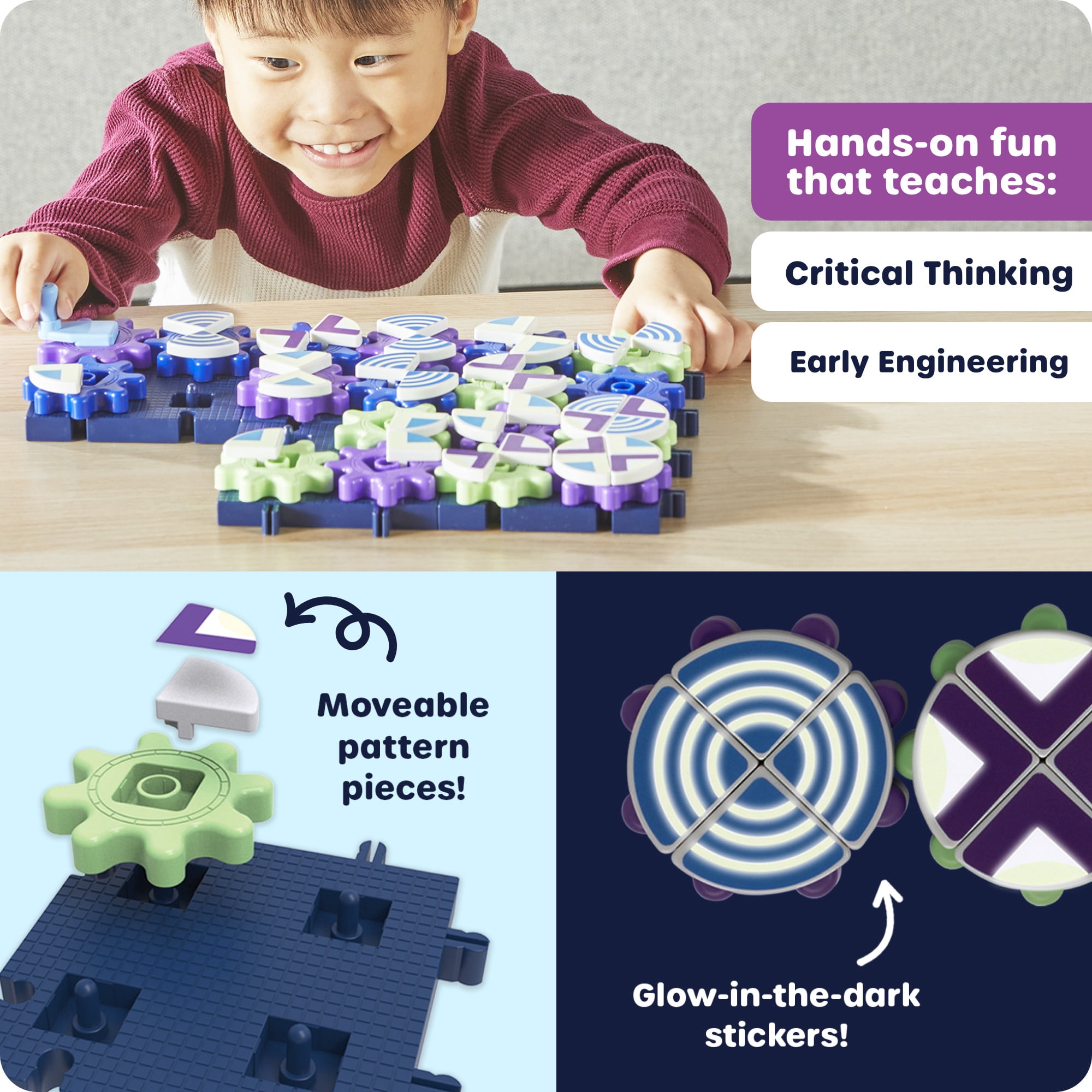 Learning Resources Glowing PatternGears -  Glow In The Dark Building Set,  Ages 4+