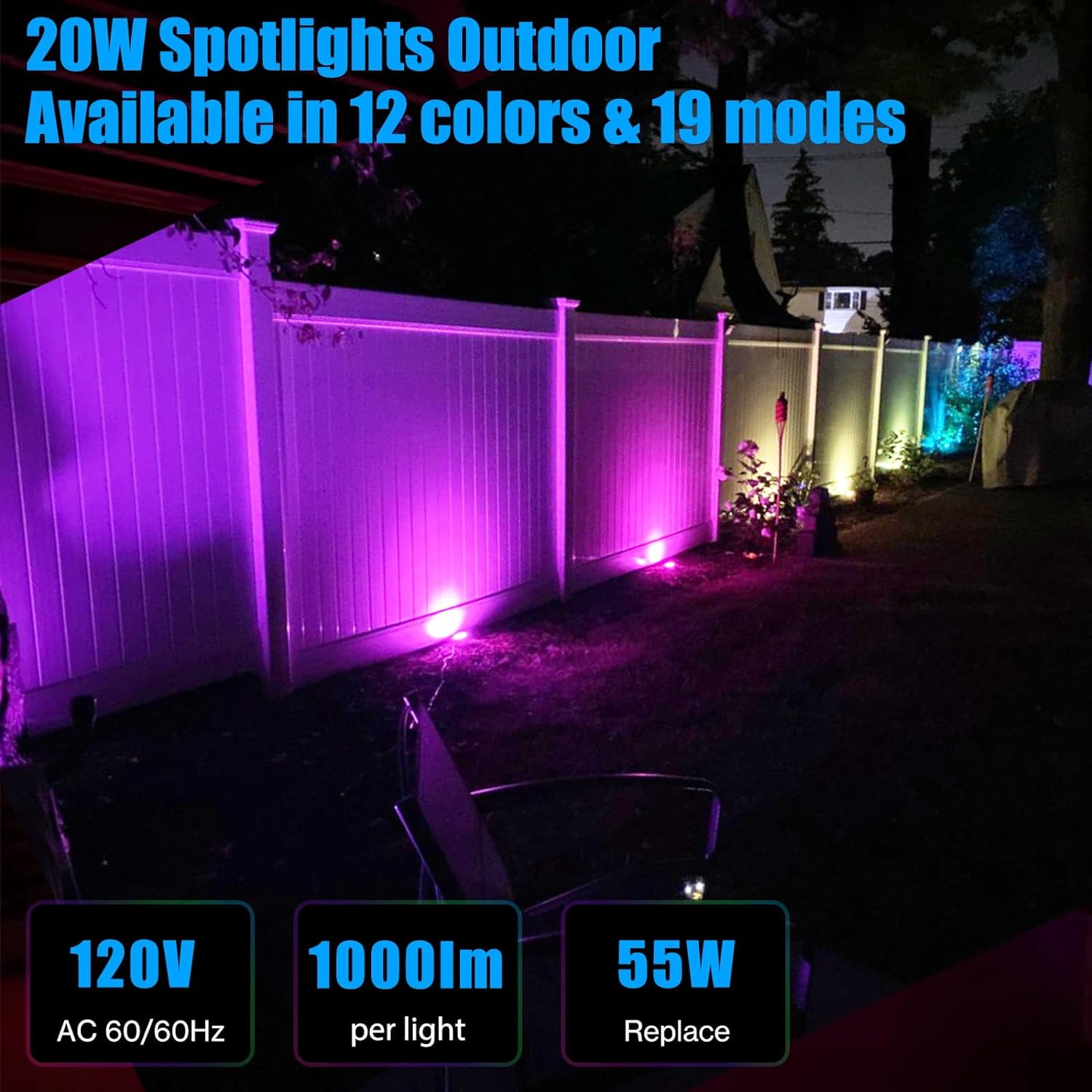 20W Christmas Halloween Spot Lights Outdoor, RGB Color Changing Landscape Spotlight 120V IP65 Waterproof with Plug & Remote, for Yard Garden, 4 pack