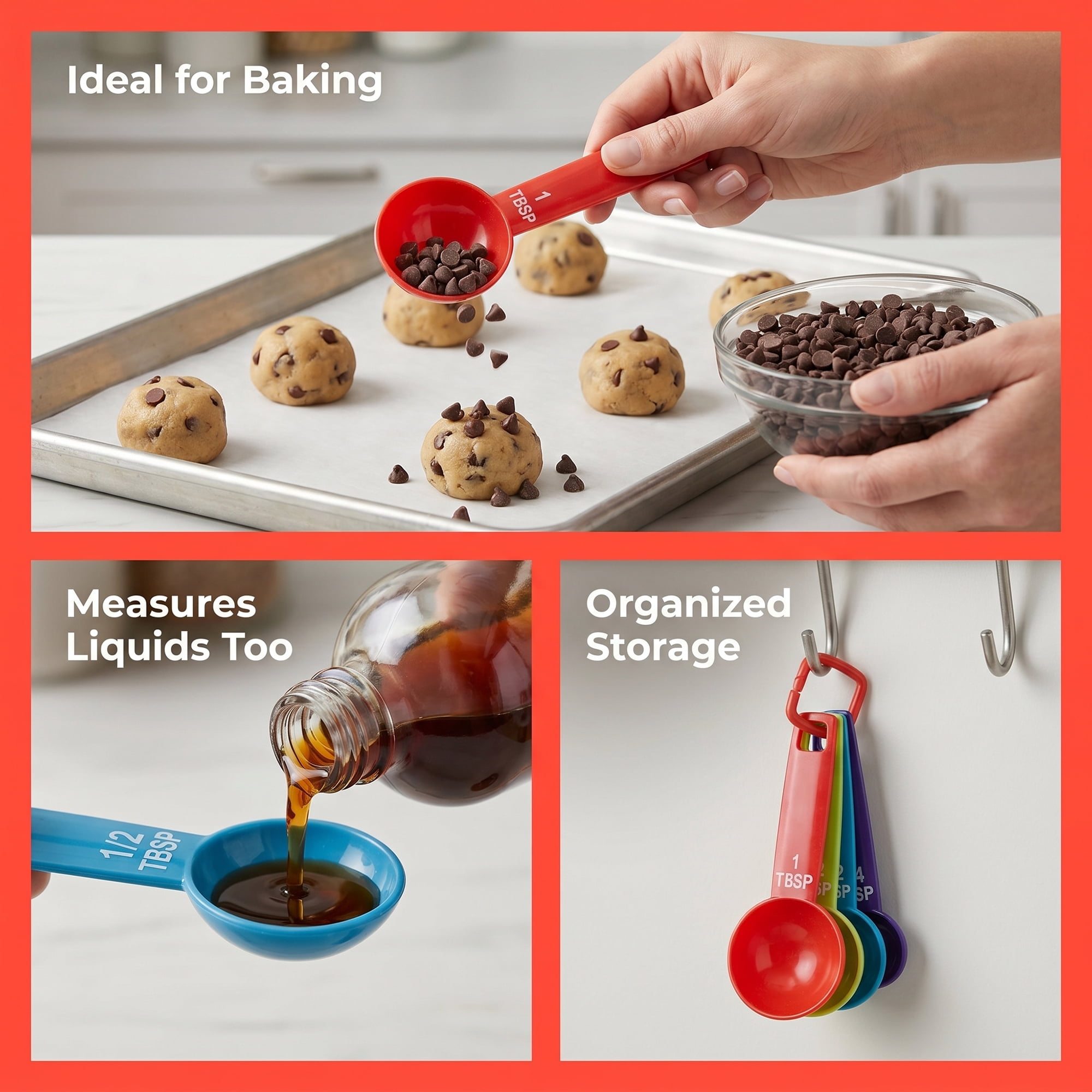 Unique Bargains Durable Plastic Measuring Spoons Set for Cooking Colorful-B 5Pcs