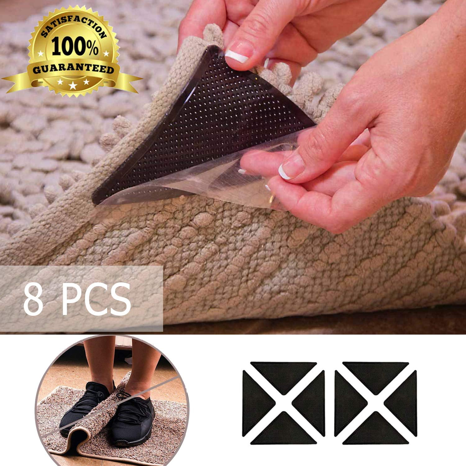 Coolmade 8 Pcs Rug Grippers Carpet Tapes, Carpet Gripper Non Slip Rug