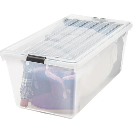IRIS USA  91 Quart Clear Plastic Latched Stack Storage Container Box  Large