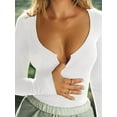 thumbnail image 5 of Women'S Casual Basic Long Sleeve Round Neck Slim Fitting Ribbed Knit Tops Cream White M, 5 of 9