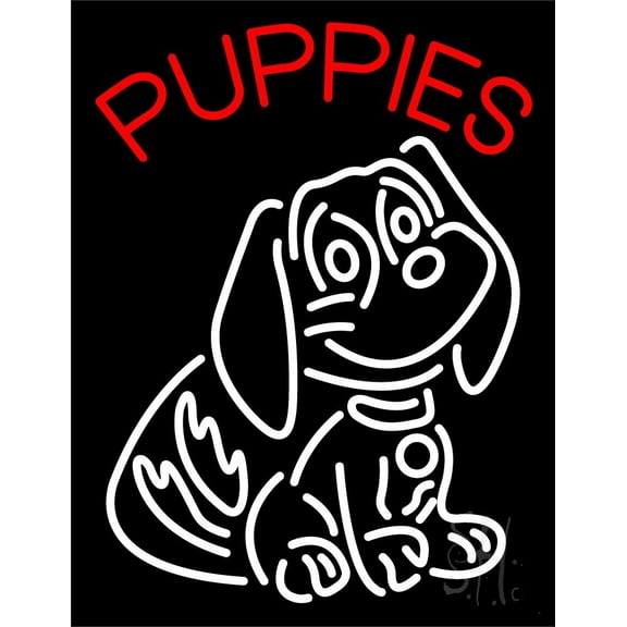 Puppies Logo 1 LED Neon Sign 19" Tall x 15" Wide - inches Black Square Cut Acrylic Backing, with Dimmer - Premium built indoor Sign for Club, Home décor, Event, Workshop, Storefront.