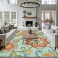 thumbnail image 3 of Large Area Rugs for Living Room Bedroom, Teal Green Boho Floral 8'x10' Rug Washable Carpet Runner Indoor Outdoor, Vintage Farmhouse Ethnic Flowers Non Slip Floor Mats Rug for Kitchen, Patio, 3 of 8