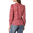 thumbnail image 3 of MODA NOVA Junior's Ruffled Floral Blouse Daisy Crew Neck Button Shirt  Red M, 3 of 5