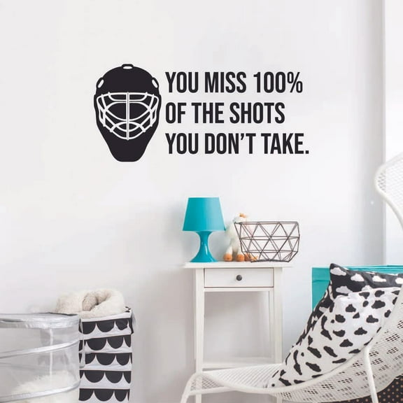You Miss 100% Of The Shots You Didn’t Take Quotes Ice Hockey Sport Inspirational Quotes Wall Sticker Vinyl Decal Home Decor For Room Living Room Bedroom Decoration Sticker Decal Size (20x20 inch)