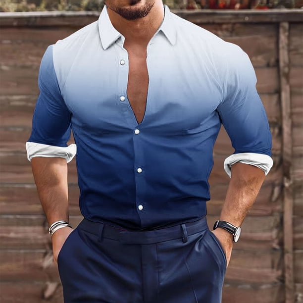 Blusa y camisa de manga larga con cuello vuelto para hombre, estilo casual, a la moda, con botones estampados, blusa de manga larga con cuello vuelto, camisetas de poliéster para hombre