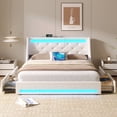 thumbnail image 1 of Greenstell Smart Charging Storage Bed Frame - 900lbs Capacity Noise-Free, Full, Off White, 1 of 7