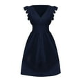 thumbnail image 5 of Jzuxvd Women's 2024 Eyelet Lace Embroidery Smocked Waist Party Dress Sexy Flutter Sleeve A Line Midi Long Sun Dress Navy XL, 5 of 6