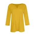 thumbnail image 4 of Harpily Sweater for Women 3/ Sleeve Tops For Women Summer Notched V Neck Plain T Shirts Casual Cute Three Quarter Length Blouses, 4 of 5