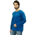 thumbnail image 3 of Atasi Men's Teal Blue Short Kurta Round Keyhole Neck Cotton Shirt-X-Large, 3 of 6