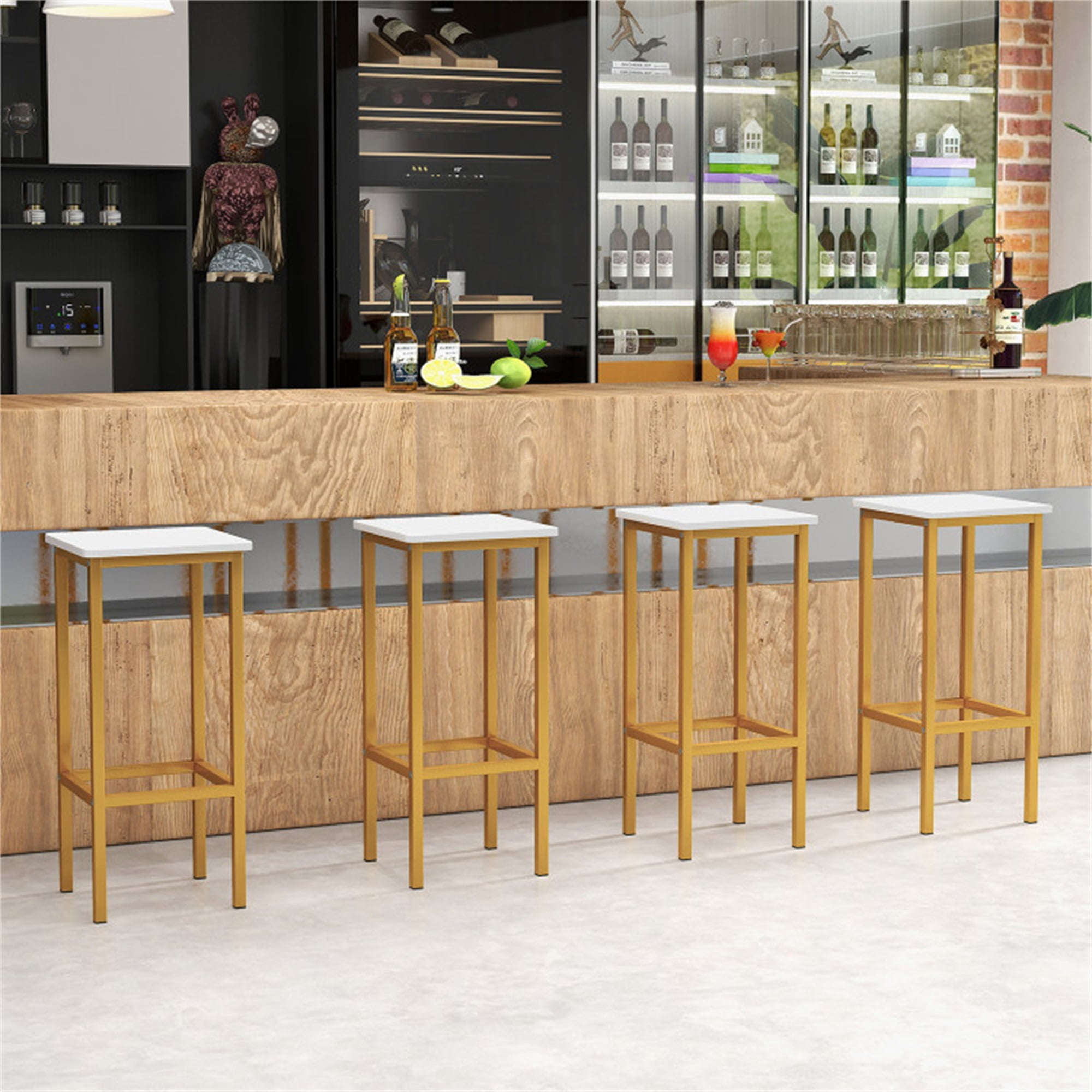 Demi Bonn 26" Set of 4 Bar Stool Set Bar Chair with Metal Legs and Footrest, Modern Kitchen Dining Chair, White