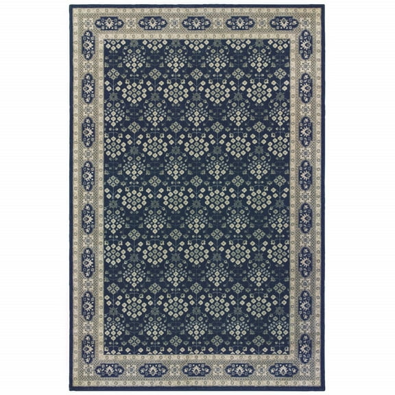 7â€™x10â€™ Navy and Gray Floral Ditsy Area Rug