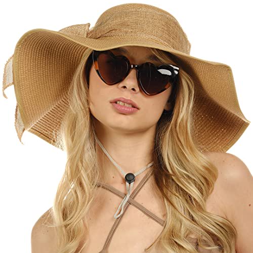 Wide Brim Sun Hats for Women - Floppy Straw Hat with Heart  display picture 2
