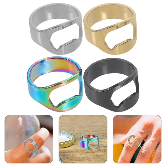 ELAYARD 4pcs Stainless Steel Finger Bottle Openers, Wearable Beer Cap Opener Set for Bar, Kitchen, Party, Camping Use
