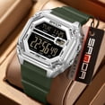 thumbnail image 3 of Digital Watches for Men Women Waterproof Unique Rectangle Watch Stopwatch Countdown Alarm Analog Silicone Strap Transparent Case, 3 of 7