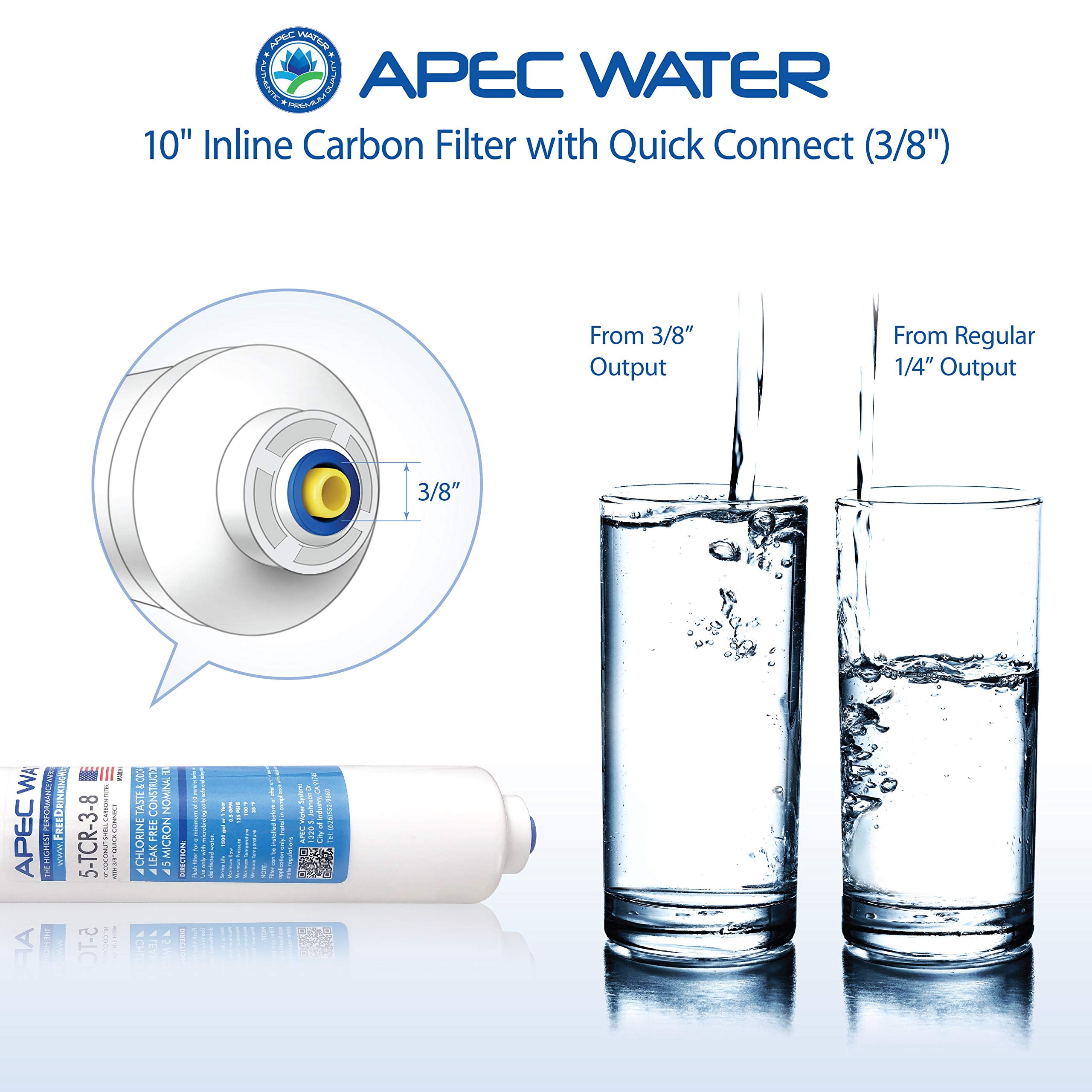 APEC Water Systems 10” Inline Carbon Filter With ¼” Quick Connect – Made In USA-398152
