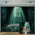 thumbnail image 2 of 5 x 3 ft Medieval Castle Dungeon Photography Backdrop, Ancient Jail Cell Stone Caves Prison Sunlight Though Window Background, Creepy Cellar Theme Party Decorations Backdrop Photo Studio Props, 2 of 5