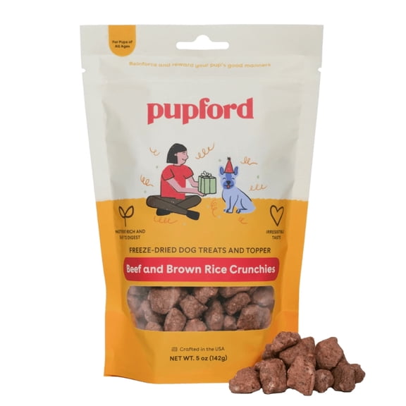 Pupford Crunchies, All-Natural, Healthy, Freeze Dried Treat for Dogs & Puppies (Beef & Brown Rice, 5 oz)
