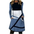 thumbnail image 1 of Pompotops Mode Casual Femmes O-Cou Manches Longues Positionnement Imprimé Robe de Poche, 1 of 5