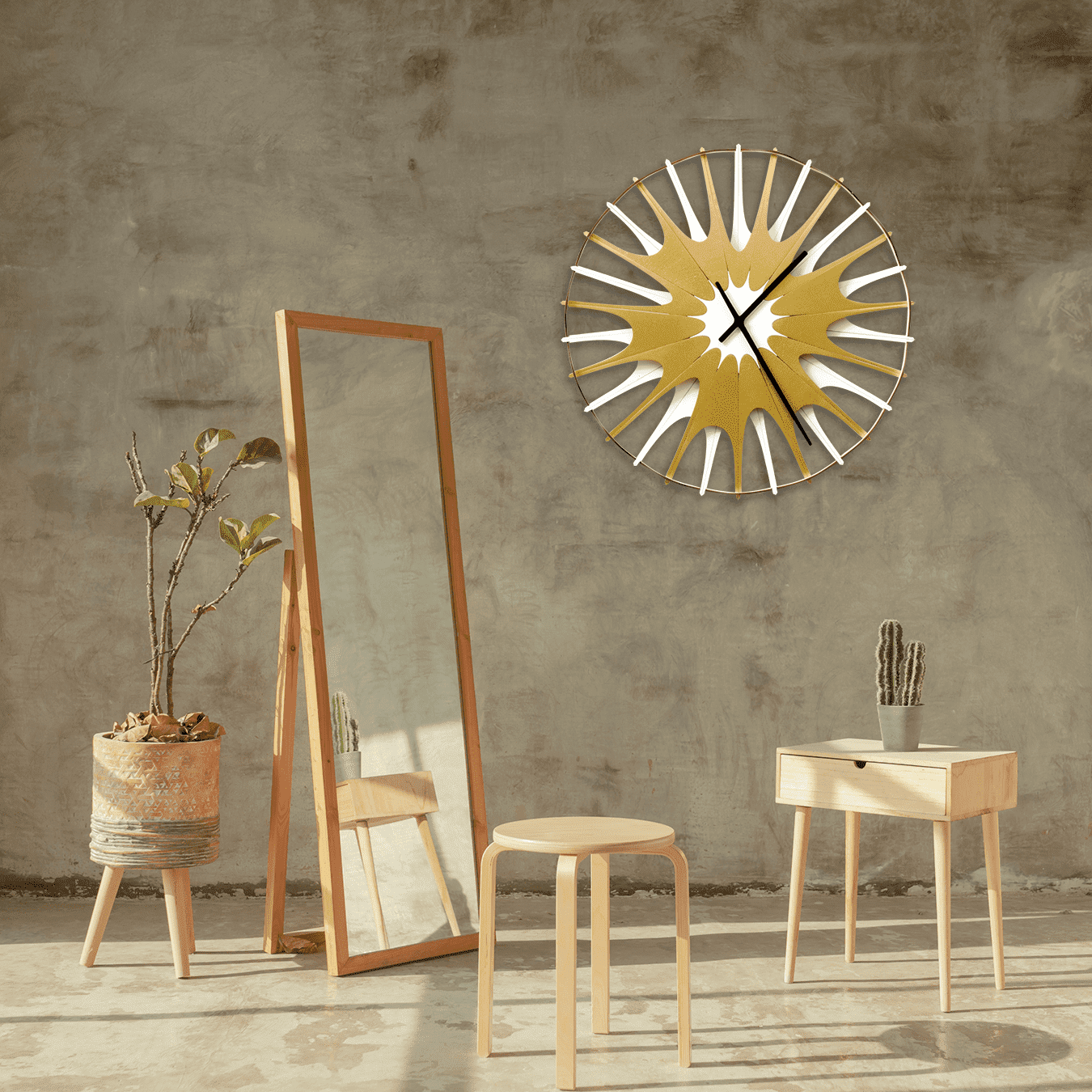 ardeola Neuron 23 . 5 in Analog ardeola Neuron 23 . 5 in Analog Wall Clock, Abstract Art, Urban Modern, White/Gold image