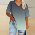 thumbnail image 2 of WRKEKC Summer Tops for Women Plus Size Solid Color V Neck Short Sleeve Casual Comfortable Versatile Everyday Layering Lounge T-Shirts, 2 of 4